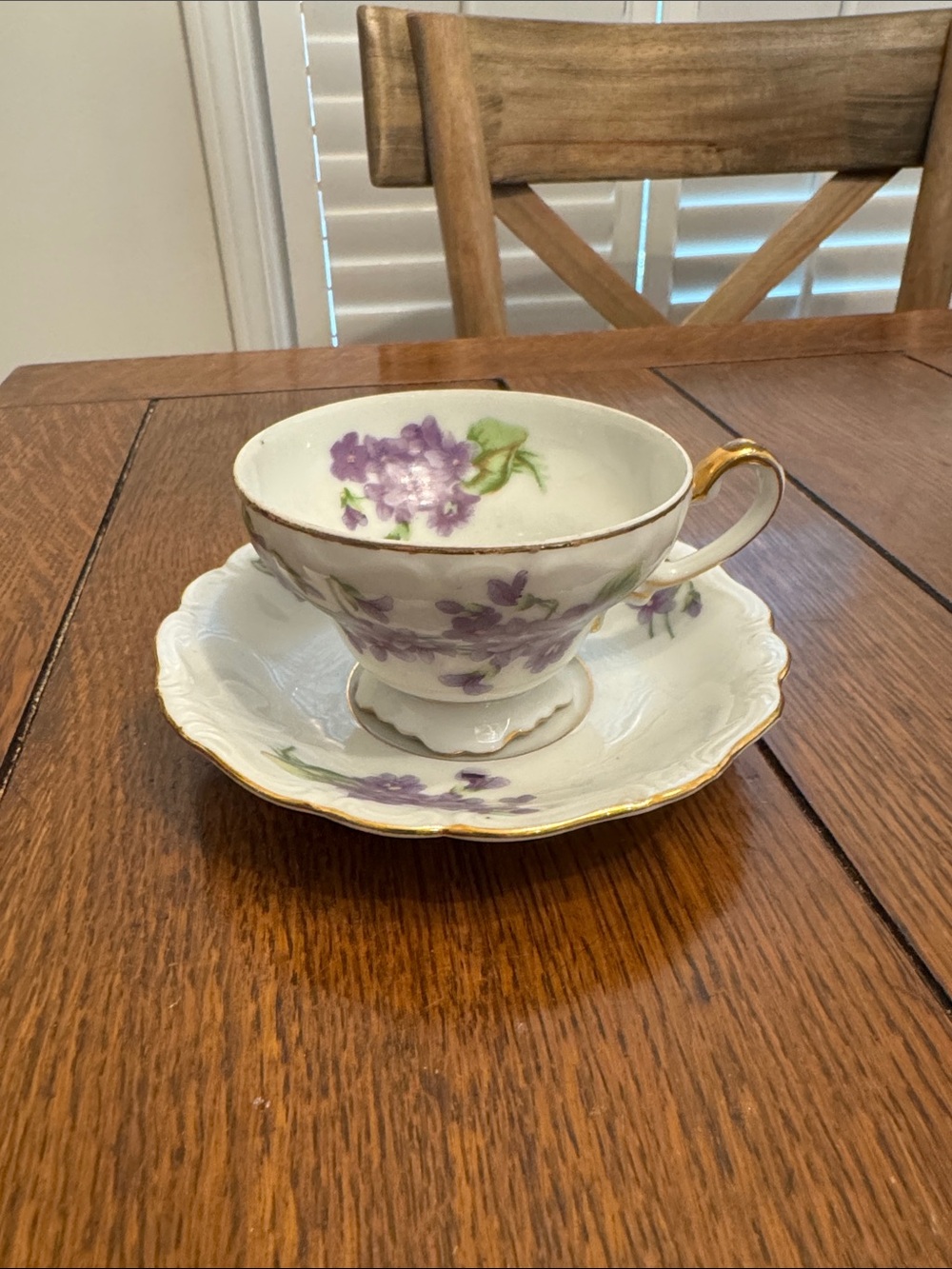 Ucagco Porcelain Teacup and Saucer Set with Purple Floral Pattern